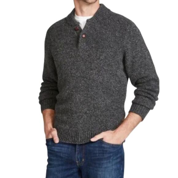 L.L.Bean Ragg 100% LambsWool Henley Sweater Men L Gray Cozy Classic Everyday EUC - Picture 2 of 12